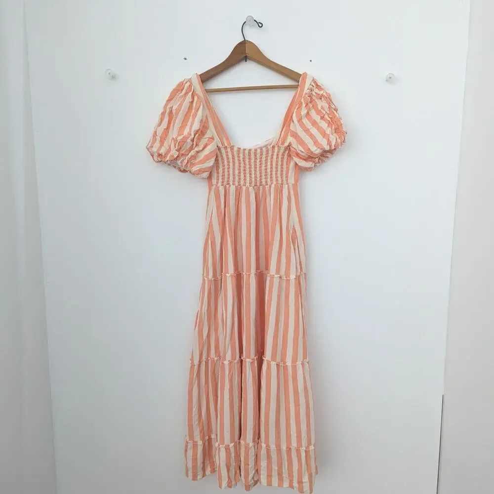 Show Me Your Mumu Dress Women's Size Medium Linds Puff Sleeve Midi Dreamsicle - Picture 3 of 6
